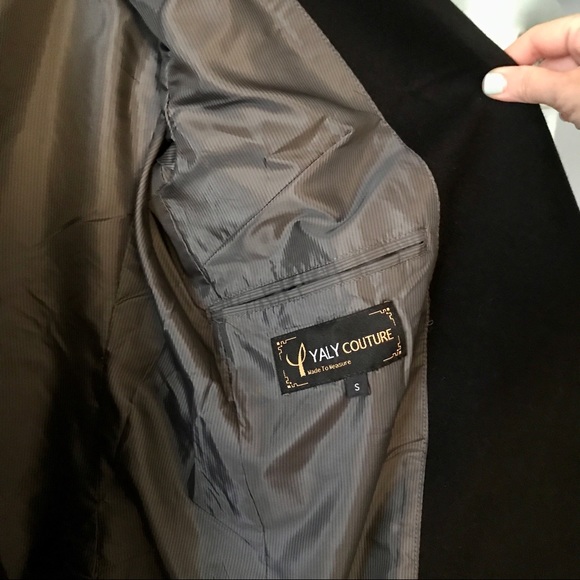 Custom Designed & Tailored Wool / Leather Coat, Size S - Picture 10 of 14